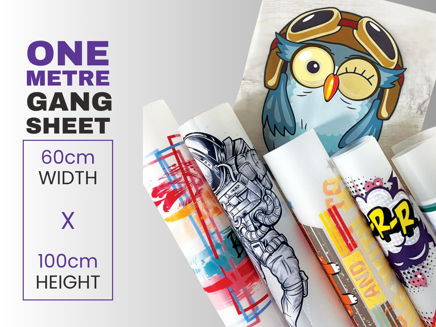 One Metre Gang sheet. 60cm x 100cm. DTF Heat Transfers