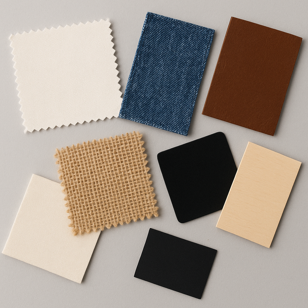 Our transfers work on a wide range of materials – not just fabric!
uitable for:
Cotton
Polyester
Blends (Poly/Cotton, Tri-blends etc.)
Canvas
Hessian
Leather & Leatherette
Denim
Neoprene
Wood
MDF
Cardboard

Works for DTF heat press transfers